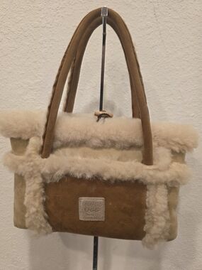 UGG Two-Tone Chestnut and Cream Shearling Tote